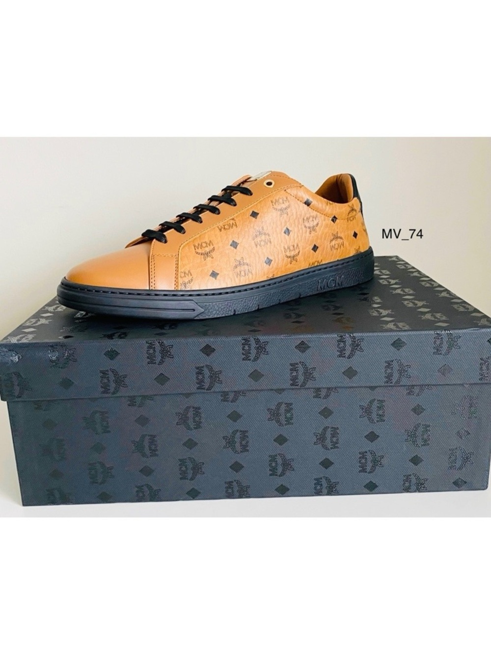 MCM Cognac Visetos Leather Low-Top Sneakers - Size EU 44 / US 11 - NIB
